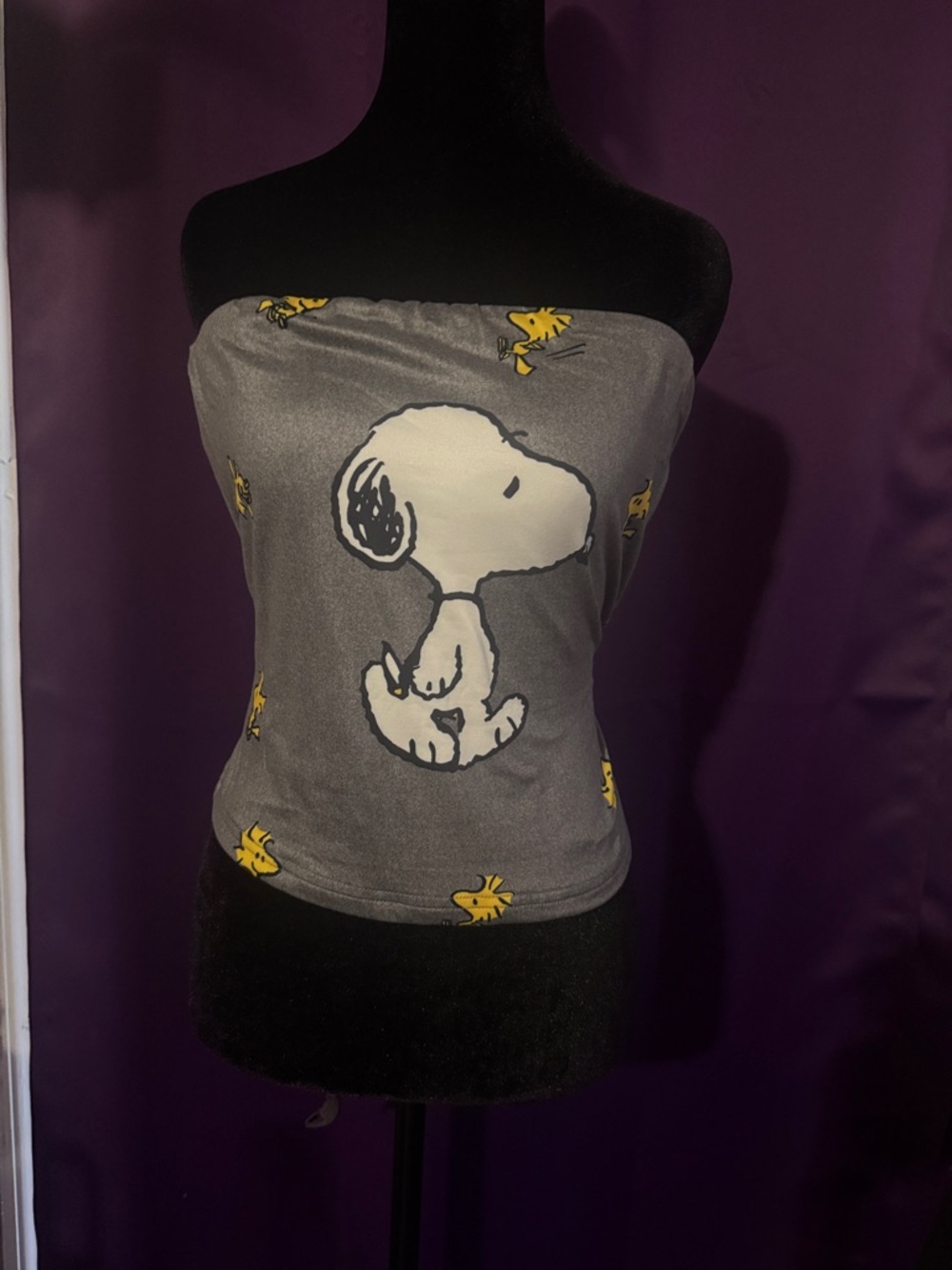 Peanuts Gray Snoopy & Woodstock Strapless Crop Top